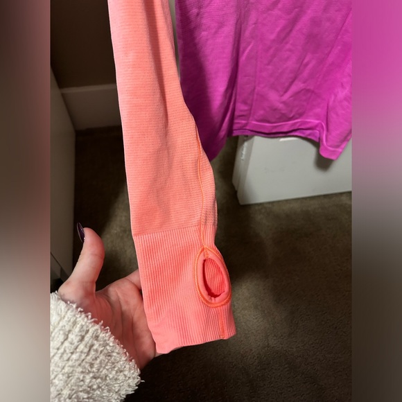 Ivivva longsleeve sleeve workout top thumb holes pink and orange bright - Picture 3 of 5